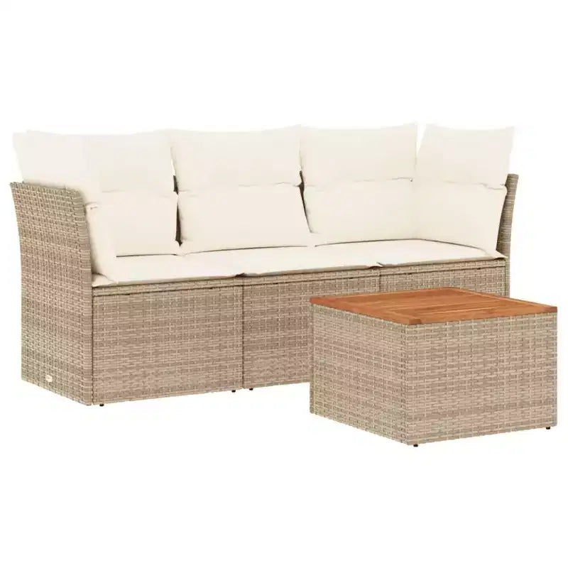 vidaXL 4 Piece Patio Sofa Set with Cushions Beige Poly Rattan - Beige and Cream