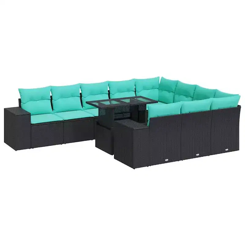 vidaXL 15 Piece Patio Sofa Set with Cushions Black Poly Rattan Acacia