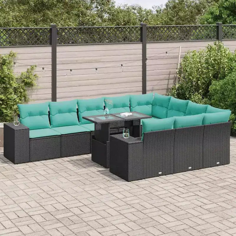 vidaXL Salon de jardin 15 pièces avec coussins résine tressée noire et acacia