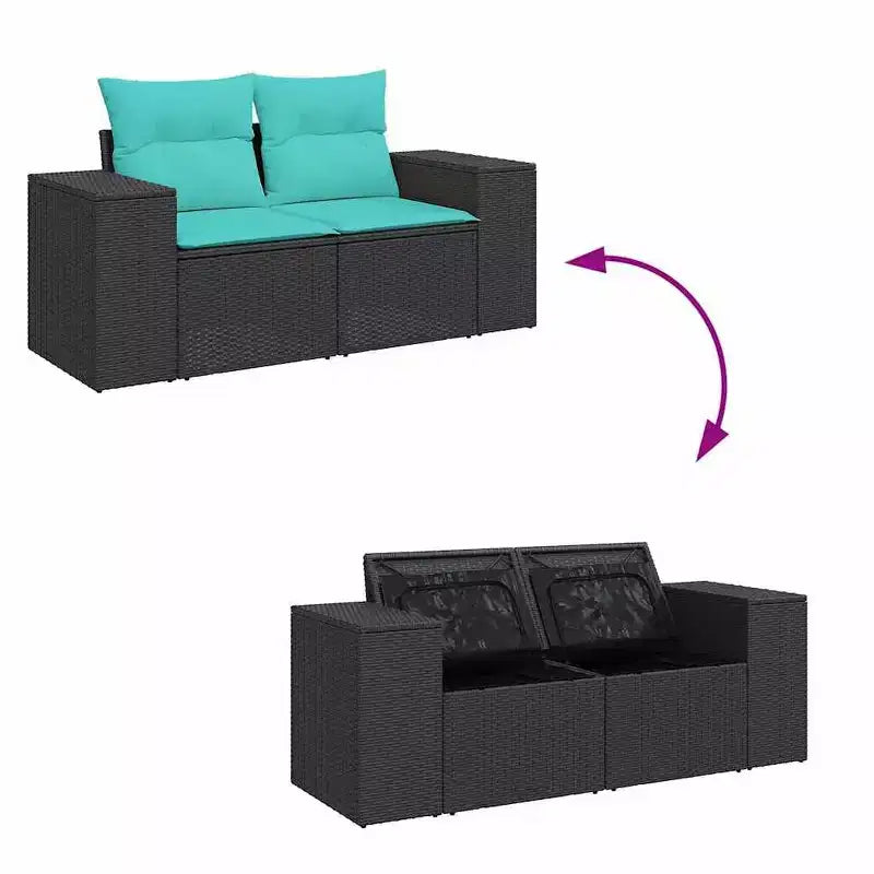 vidaXL Salon de jardin 15 pièces avec coussins résine tressée noire et acacia