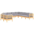 vidaXL Solid Pinewood Patio Lounge Set 9 Piece with Cushions Multi Colors - Brown and Gray