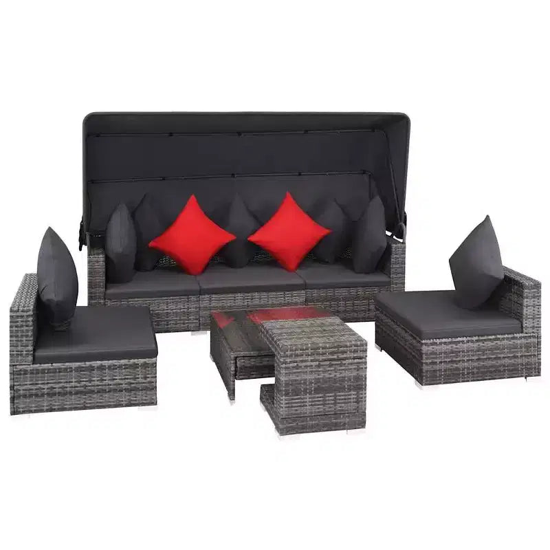vidaXL Rattan Sofa Set Grey & Dark Grey