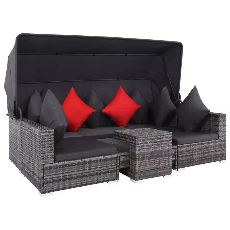 vidaXL Salon de jardin en rotin Gris et gris foncé