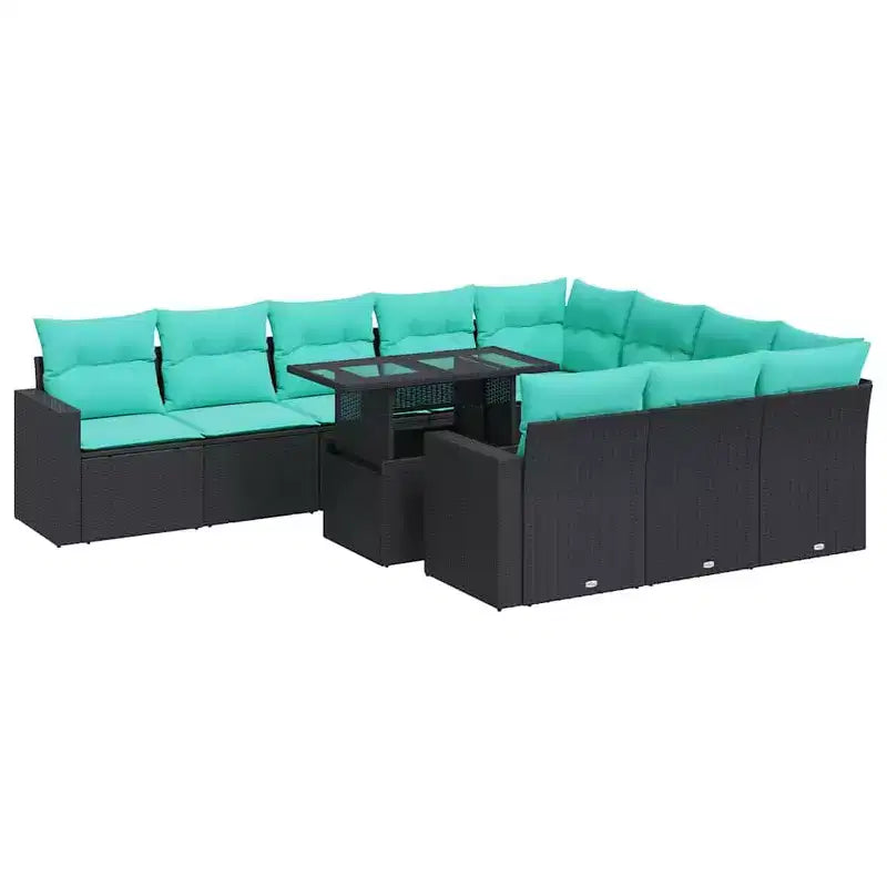 vidaXL 11 Piece Patio Sofa Set with Cushions Black Poly Rattan Acacia