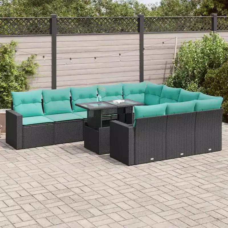 vidaXL Salon de jardin 11 pcs avec coussins Noir Résine tressée Acacia
