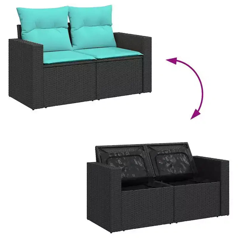 vidaXL Salon de jardin 11 pcs avec coussins Noir Résine tressée Acacia