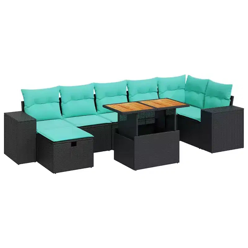 vidaXL 8 Piece Patio Sofa Set with Cushions Black Poly Rattan