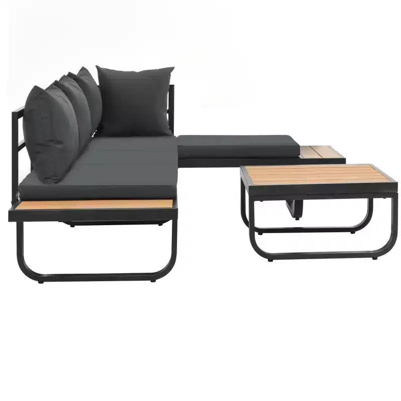 vidaXL Salon de jardin d'angle 2 places avec coussins Aluminium et WPC