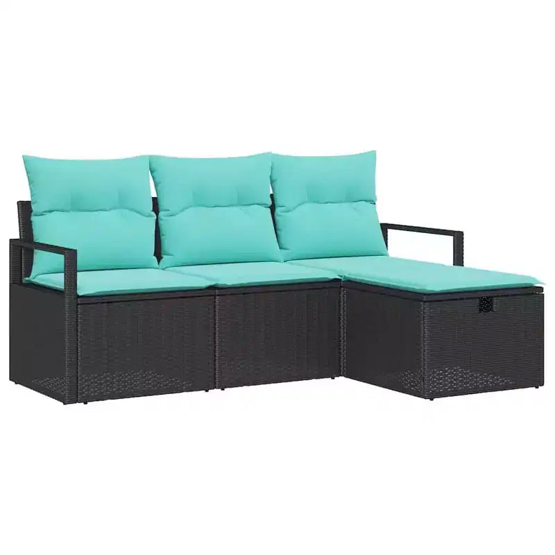 vidaXL Garden Sofa Set with Cushion 4 pcs Black Poly rattan - Black Blue