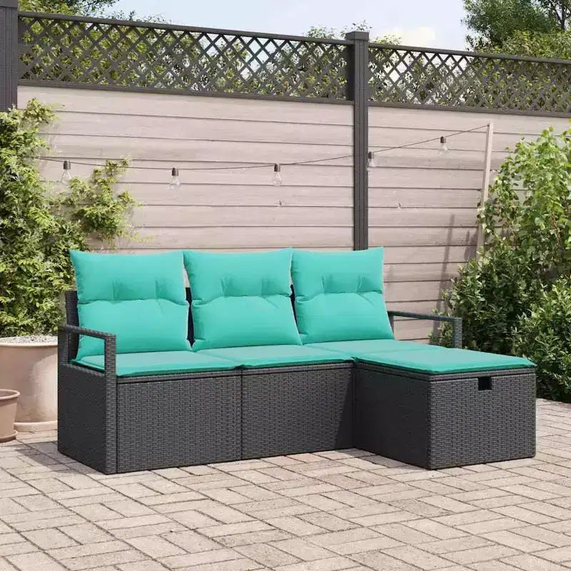 vidaXL Salon de jardin avec coussins 4 pcs Résine tressée noir - Noir bleu
