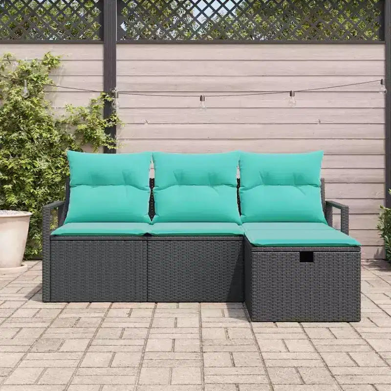 vidaXL Salon de jardin avec coussins 4 pcs Résine tressée noir - Noir bleu