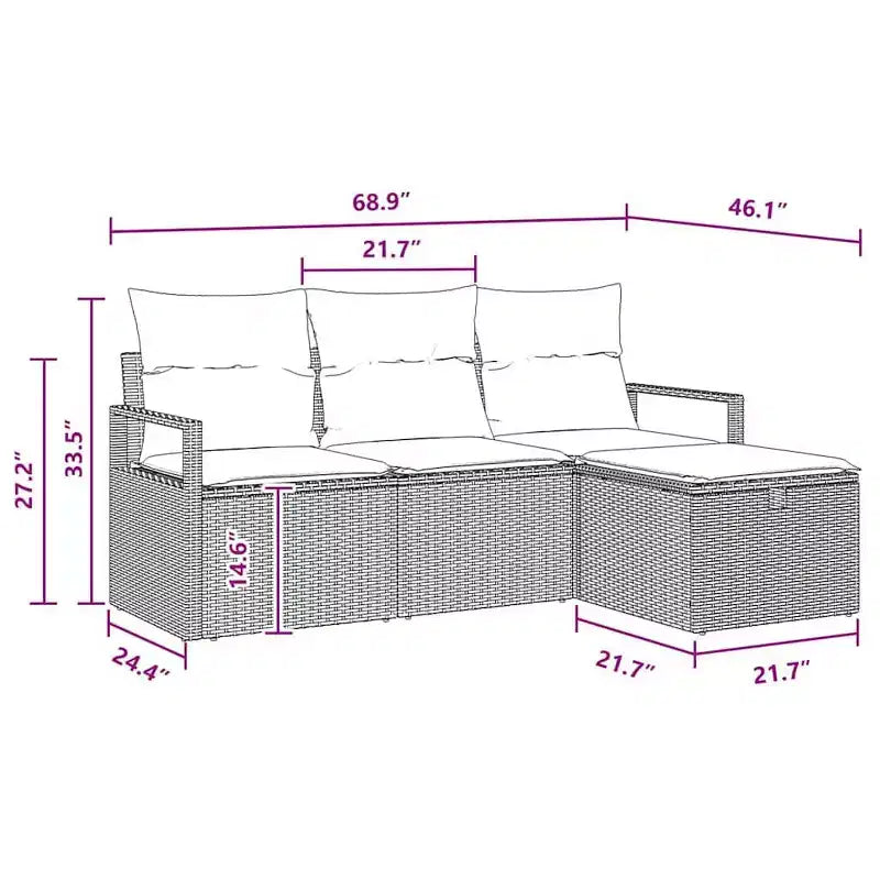 vidaXL Salon de jardin avec coussins 4 pcs Résine tressée noir - Noir bleu