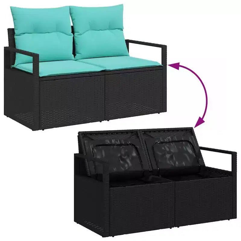 vidaXL Salon de jardin avec coussins 4 pcs Résine tressée noir - Noir bleu