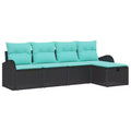 vidaXL Garden Sofa Set with Cushion 5 pcs Black Poly rattan - Black without table Blue