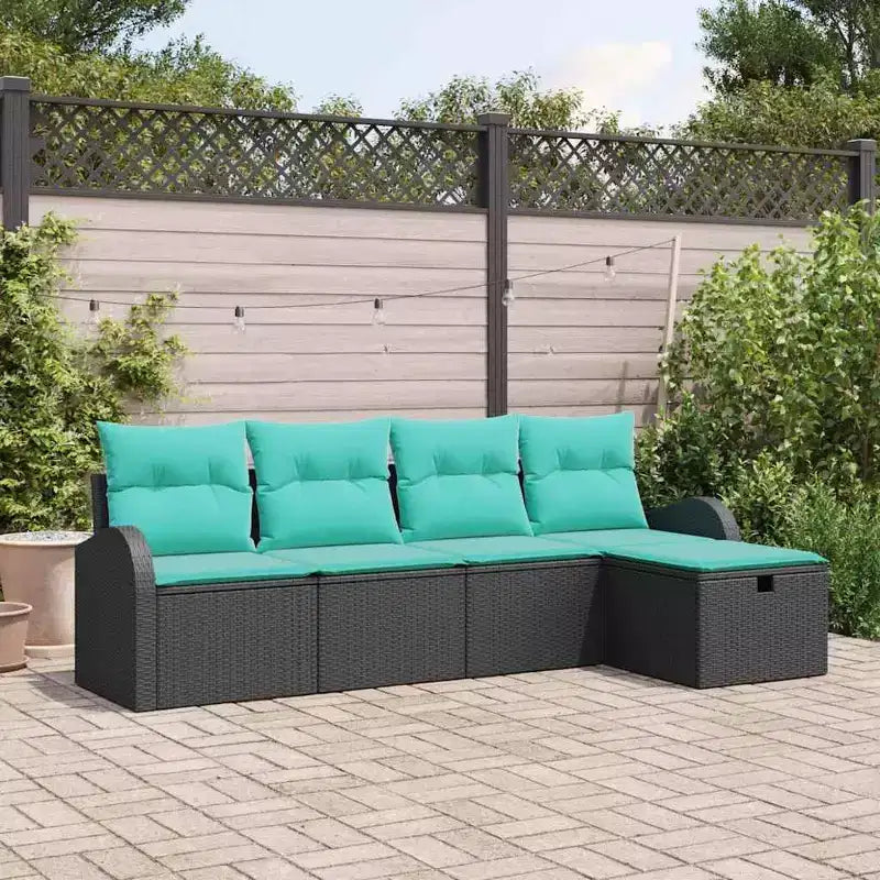 vidaXL Salon de jardin avec coussins 5 pcs Résine tressée noir - Noir sans table Bleu