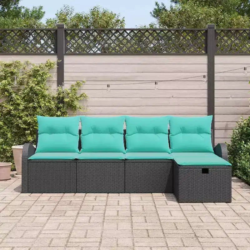 vidaXL Salon de jardin avec coussins 5 pcs Résine tressée noir - Noir sans table Bleu