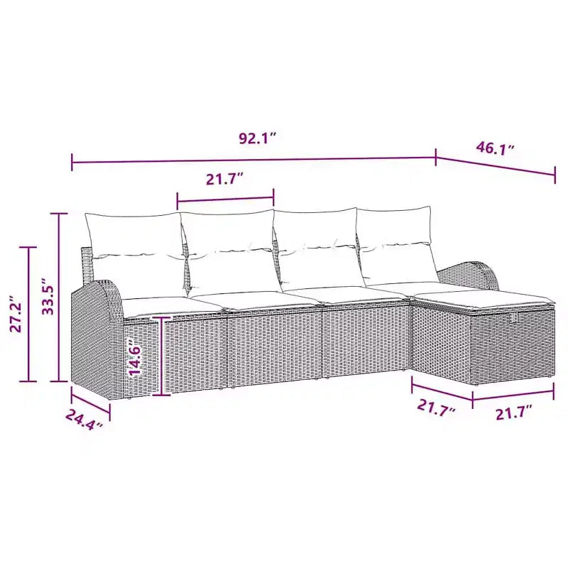 vidaXL Salon de jardin avec coussins 5 pcs Résine tressée noir - Noir sans table Bleu
