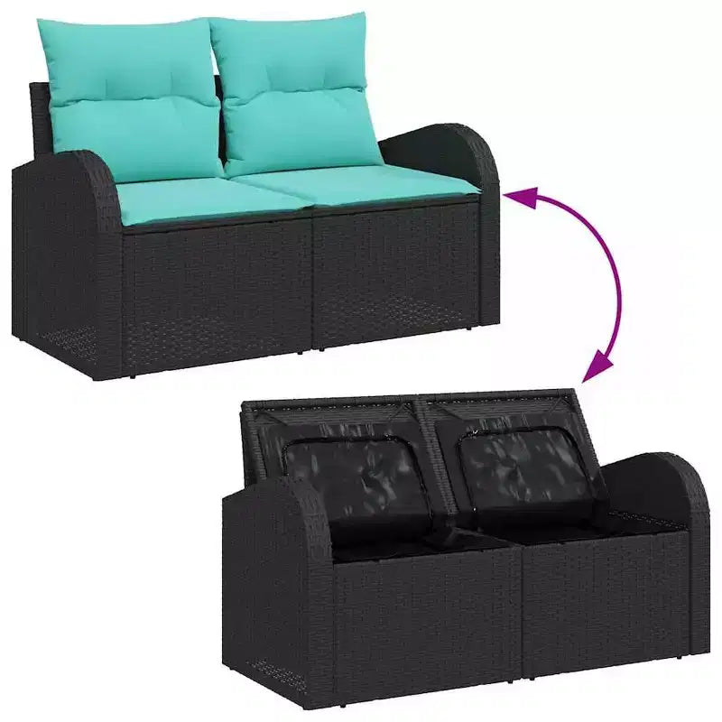 vidaXL Salon de jardin avec coussins 5 pcs Résine tressée noir - Noir sans table Bleu