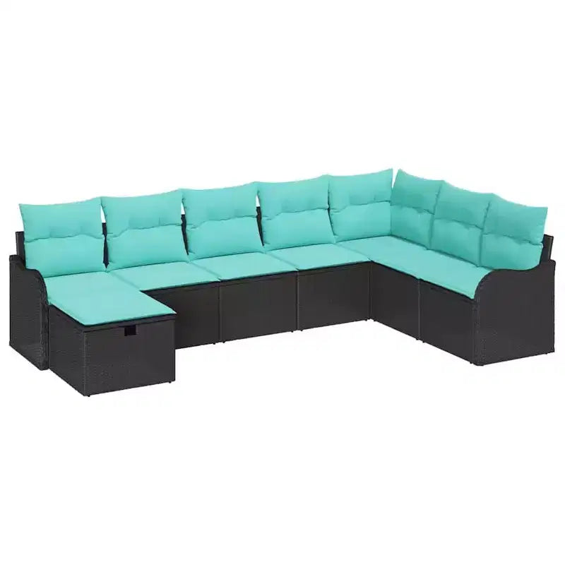 vidaXL Garden Sofa Set with Cushion 8 pcs Black Poly rattan - Black without table Blue