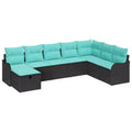 vidaXL Garden Sofa Set with Cushion 8 pcs Black Poly rattan - Black without table Blue