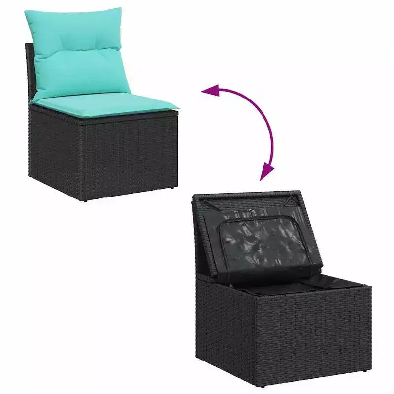 vidaXL Salon de jardin avec coussins 8 pcs Résine tressée noir - Noir sans table Bleu