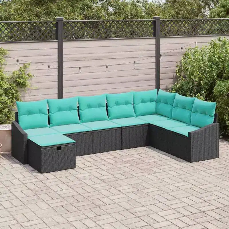 vidaXL Salon de jardin avec coussins 8 pcs Résine tressée noir - Noir sans table Bleu
