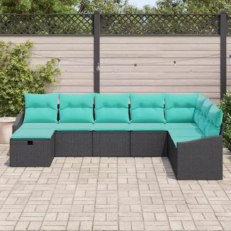 vidaXL Salon de jardin avec coussins 8 pcs Résine tressée noir - Noir sans table Bleu