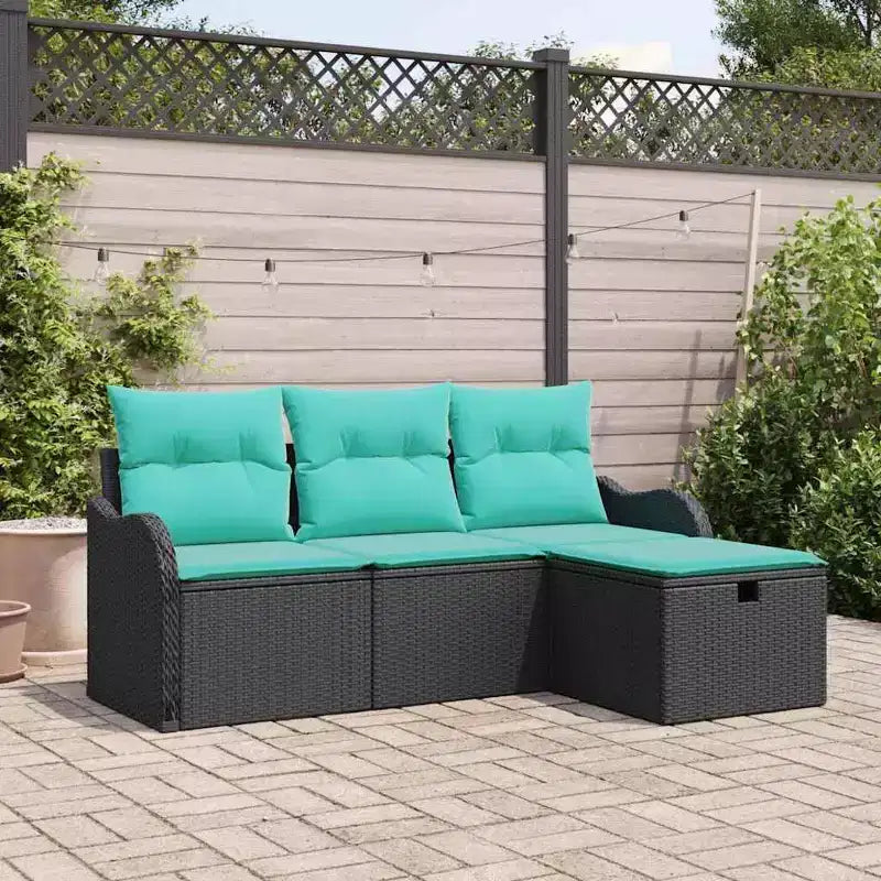 vidaXL Salon de jardin avec coussins 4 pcs Résine tressée noire