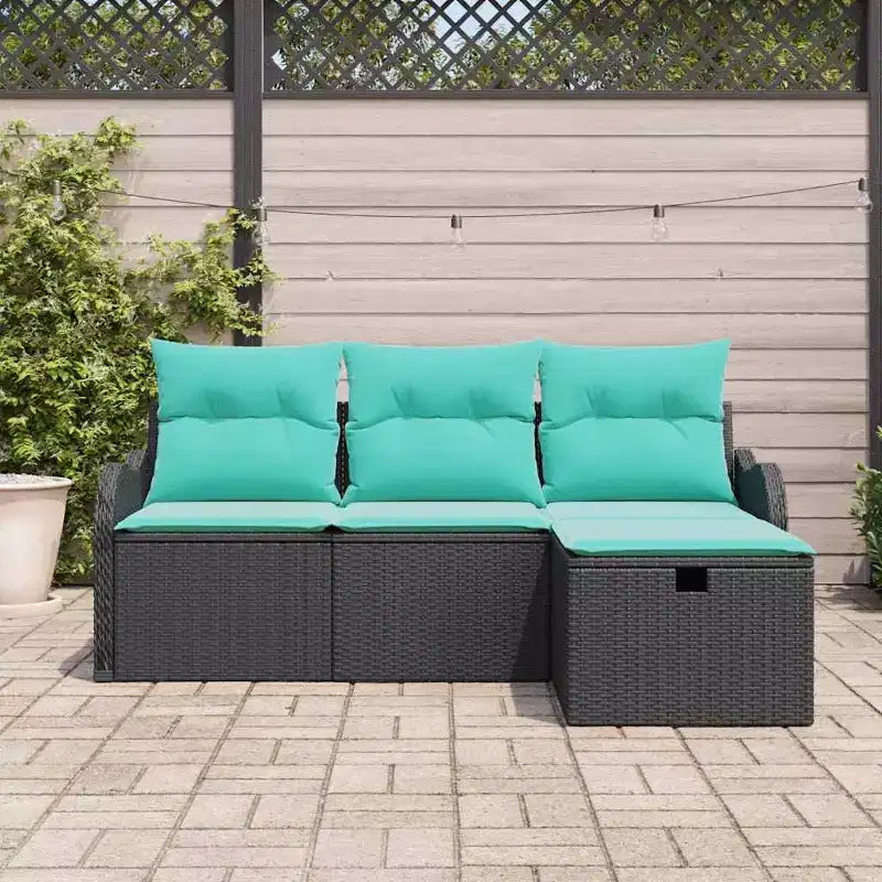 vidaXL Salon de jardin avec coussins 4 pcs Résine tressée noire