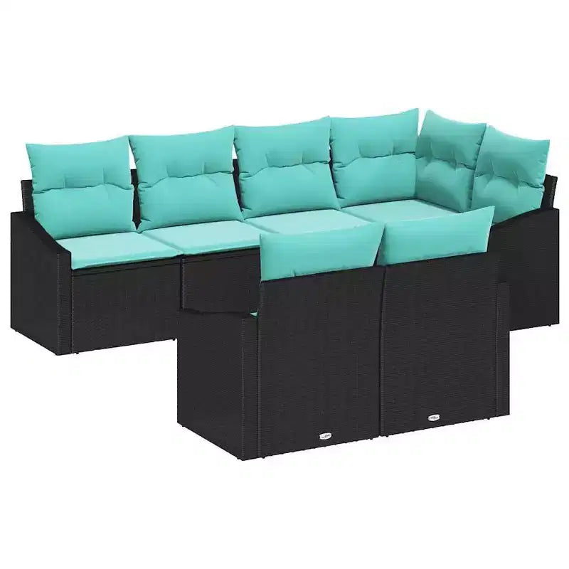 vidaXL Garden Sofa Set with Cushion 7 pcs Black and Turquoise