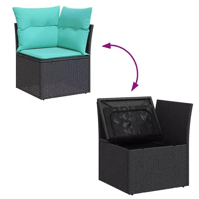 vidaXL Salon de jardin avec coussins 7 pièces Noir et turquoise