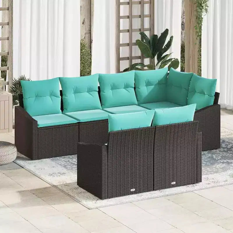 vidaXL Salon de jardin avec coussins 7 pièces Noir et turquoise
