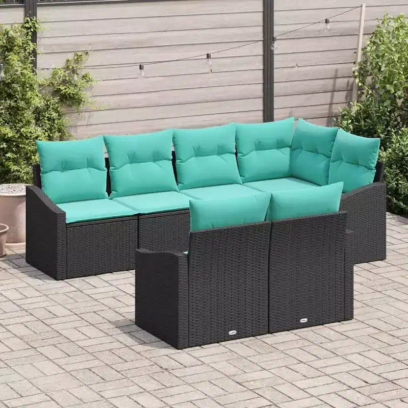 vidaXL Salon de jardin avec coussins 7 pièces Noir et turquoise