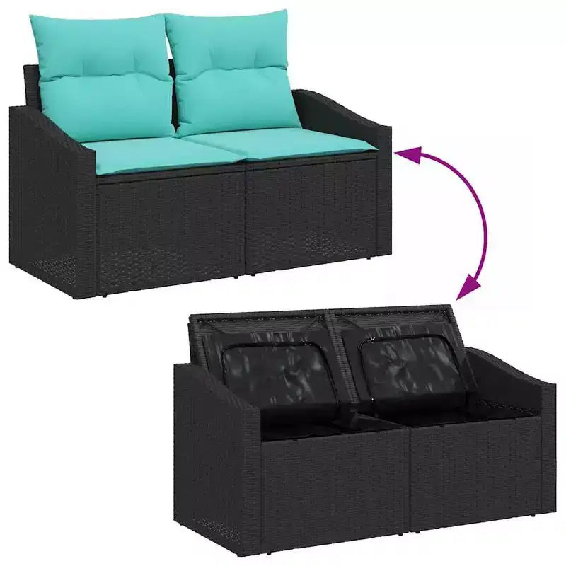vidaXL Salon de jardin avec coussins 7 pièces Noir et turquoise
