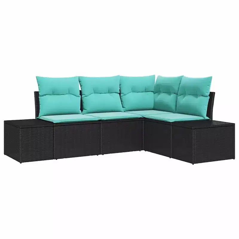 vidaXL Garden Sofa Set with Cushion 4 pcs Black and Turquoise
