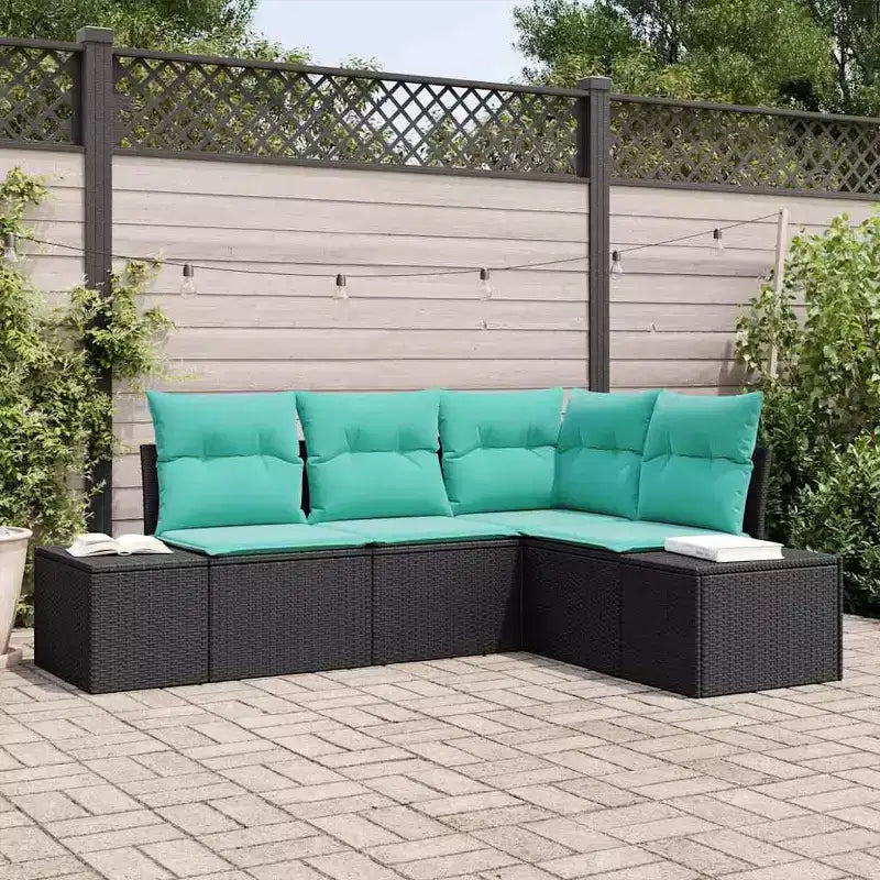 vidaXL Salon de jardin avec coussins 4 pcs Noir et turquoise