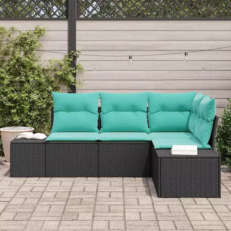 vidaXL Salon de jardin avec coussins 4 pcs Noir et turquoise