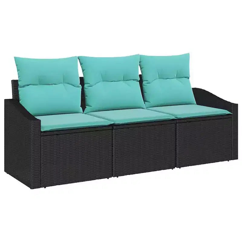 vidaXL Garden Sofa Set with Cushion 3 pcs - Black and Turquoise