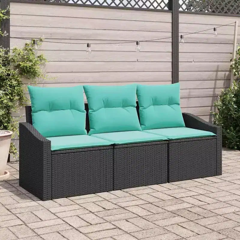 vidaXL Salon de jardin avec coussins 3 pcs - Noir et turquoise