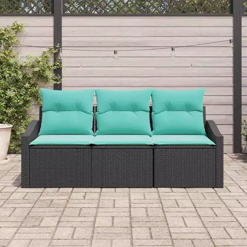 vidaXL Salon de jardin avec coussins 3 pcs - Noir et turquoise