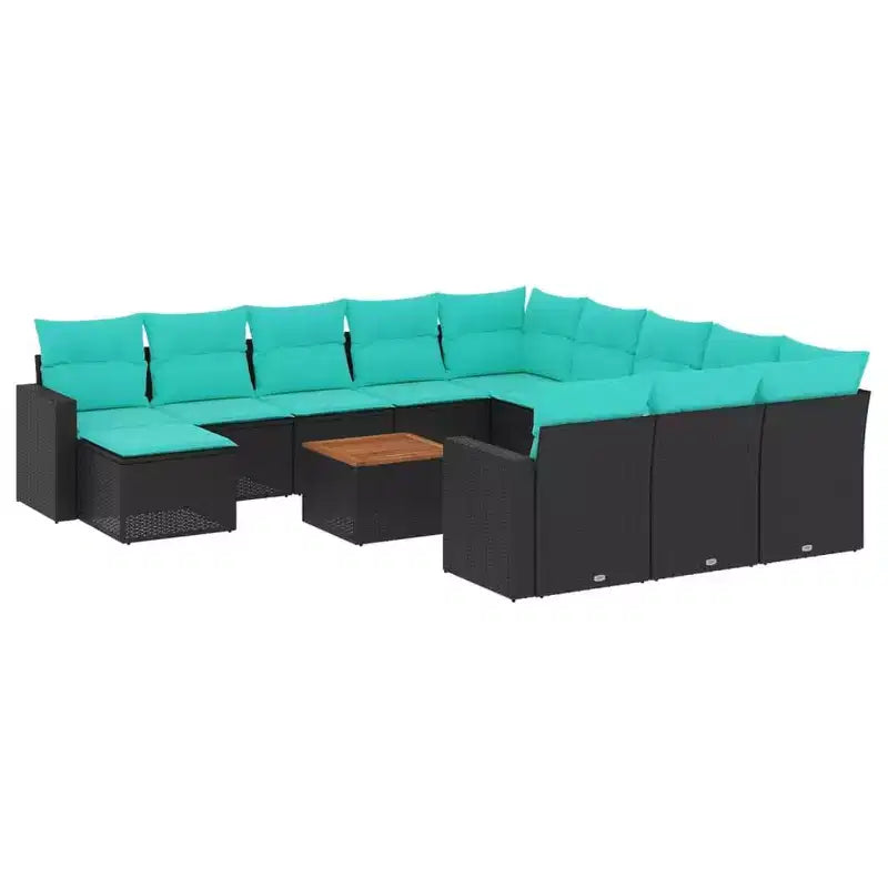vidaXL 13 Piece Patio Sofa Set with Cushions Black Poly Rattan