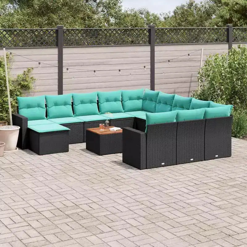 vidaXL Ensemble de canapés de jardin 13 pièces avec coussins résine tressée noir