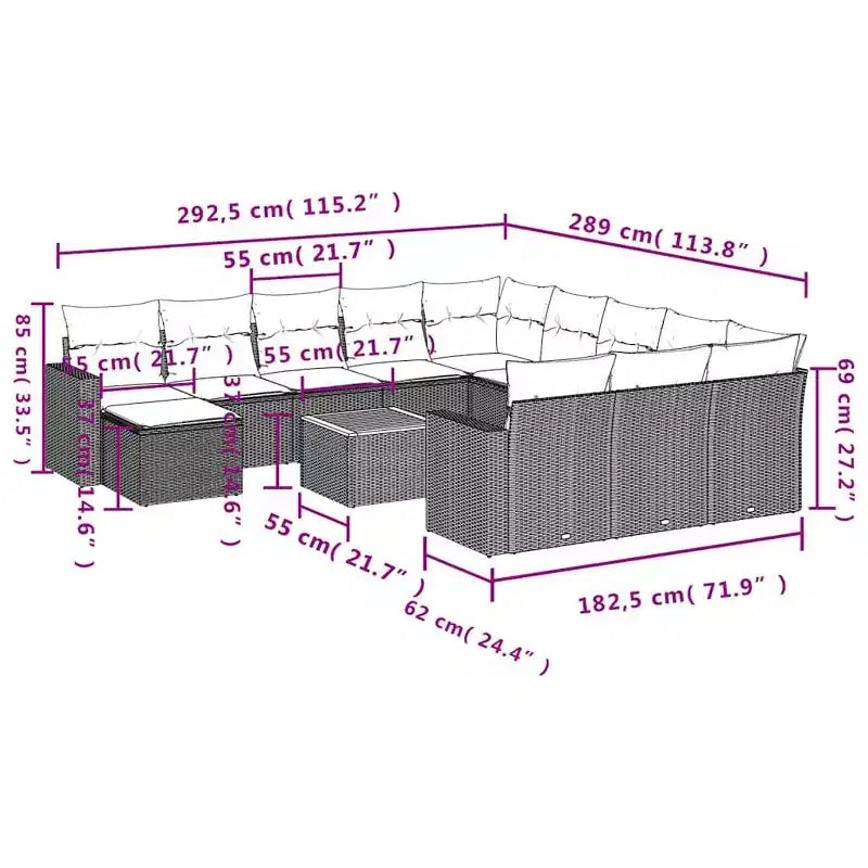 vidaXL Ensemble de canapés de jardin 13 pièces avec coussins résine tressée noir