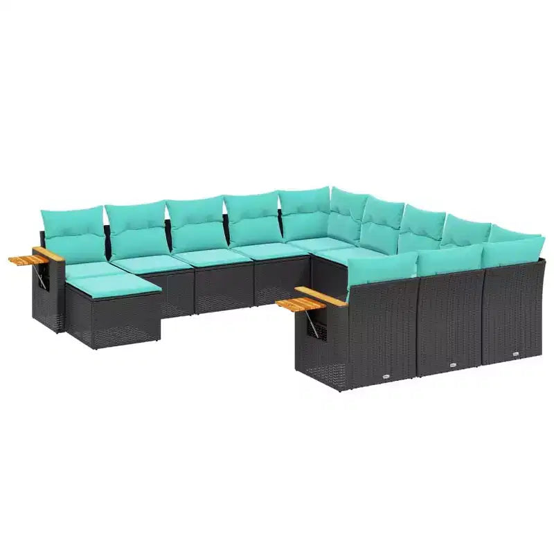 vidaXL 11 Piece Patio Sofa Set with Cushions Black Poly Rattan