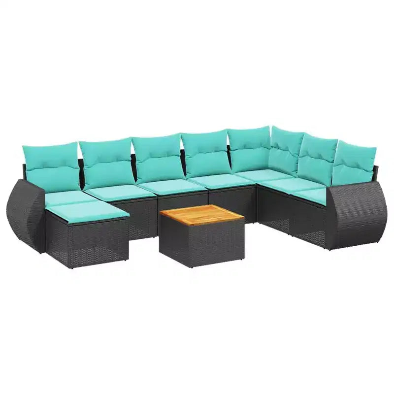 vidaXL 9 Piece Patio Sofa Set with Cushions Black Poly Rattan
