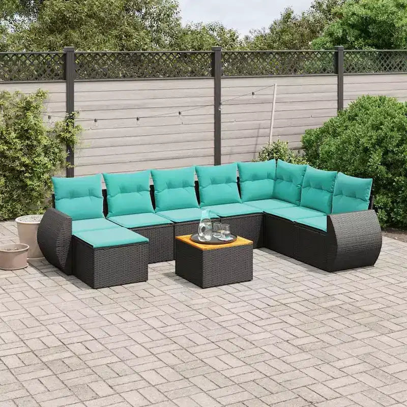 vidaXL Salon de jardin 9 pcs avec coussins résine tressée noir