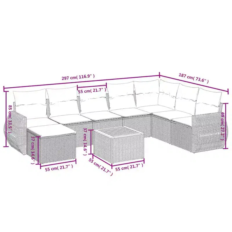 vidaXL Salon de jardin 9 pcs avec coussins résine tressée noir