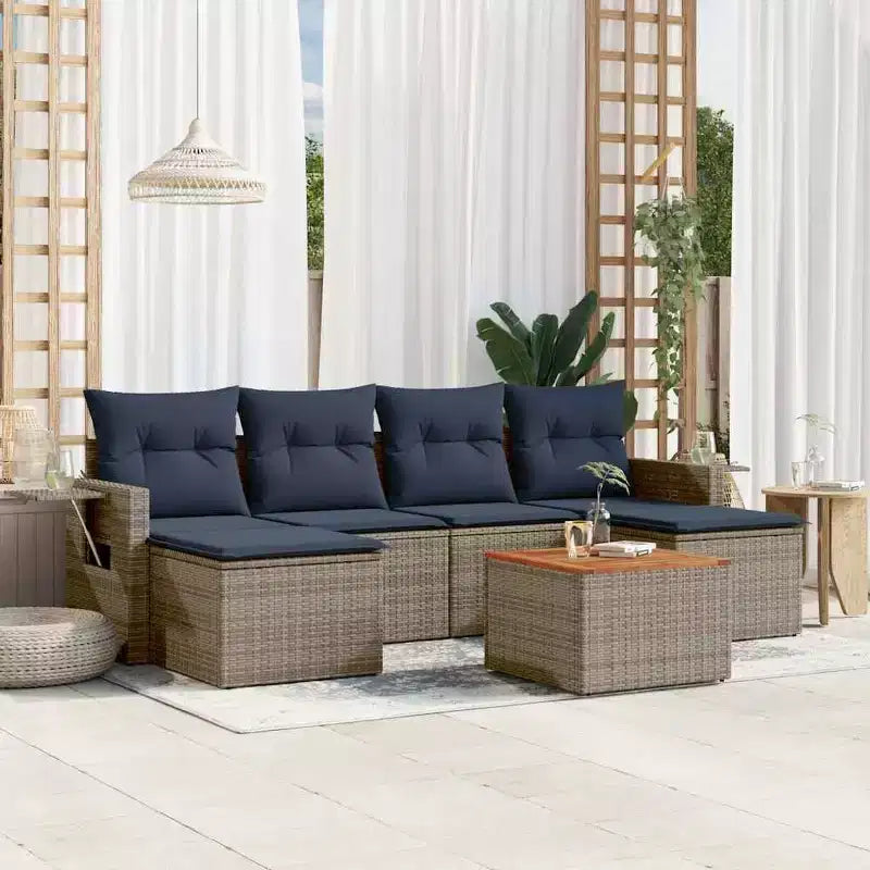 vidaXL Salon de jardin 7 pcs avec coussins résine tressée noir