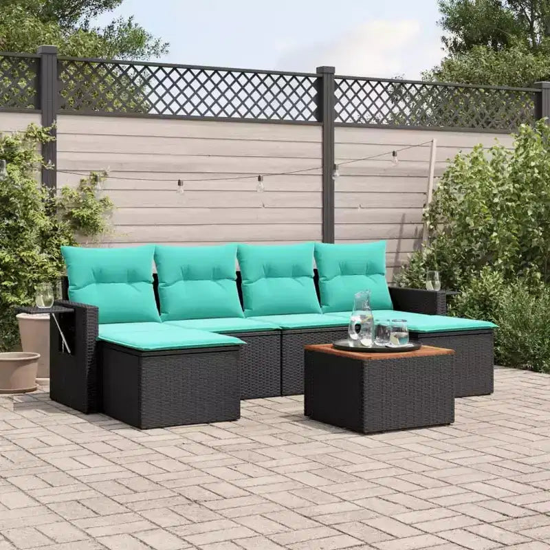 vidaXL Salon de jardin 7 pcs avec coussins résine tressée noir