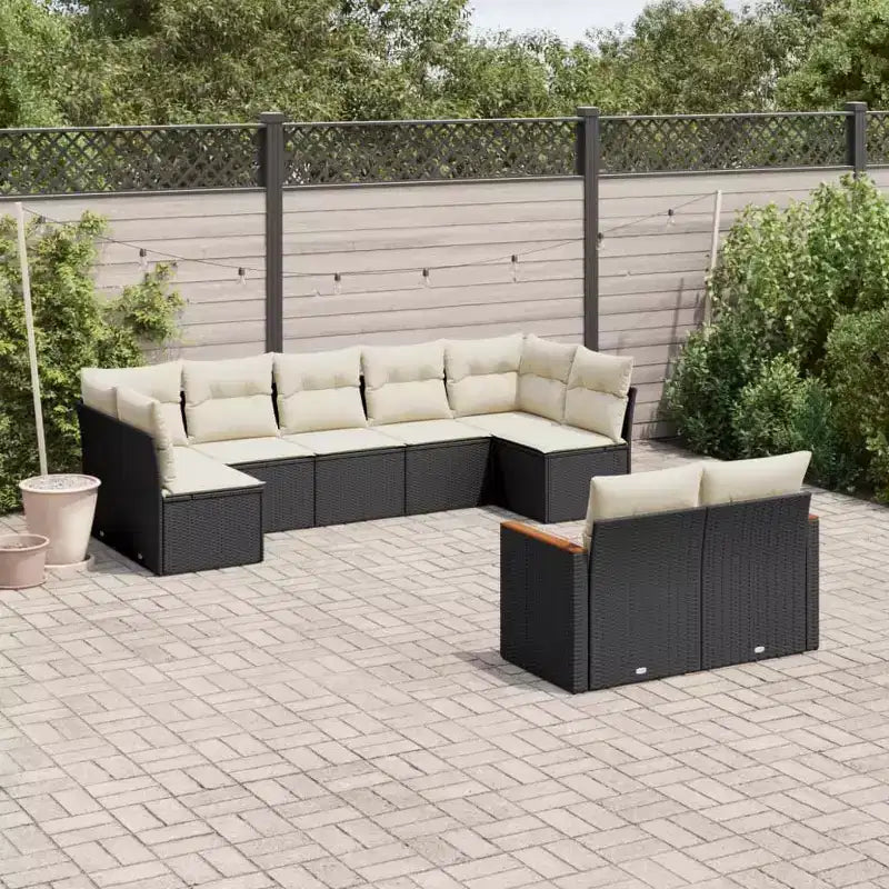vidaXL Salon de jardin 9 pcs avec coussins résine tressée beige